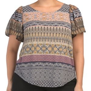 Lucky Brand 2X Printed Woven Mix Top